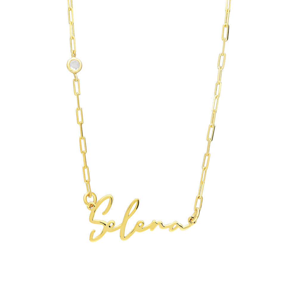 Kişiye Özel İsim Yazılı Kapama Taşlı Ataç Zincir Kolye | 925 Ayar Gümüş – Jeweliay Jewelry – 1 – Gold beyaz fon #RENK_gold
