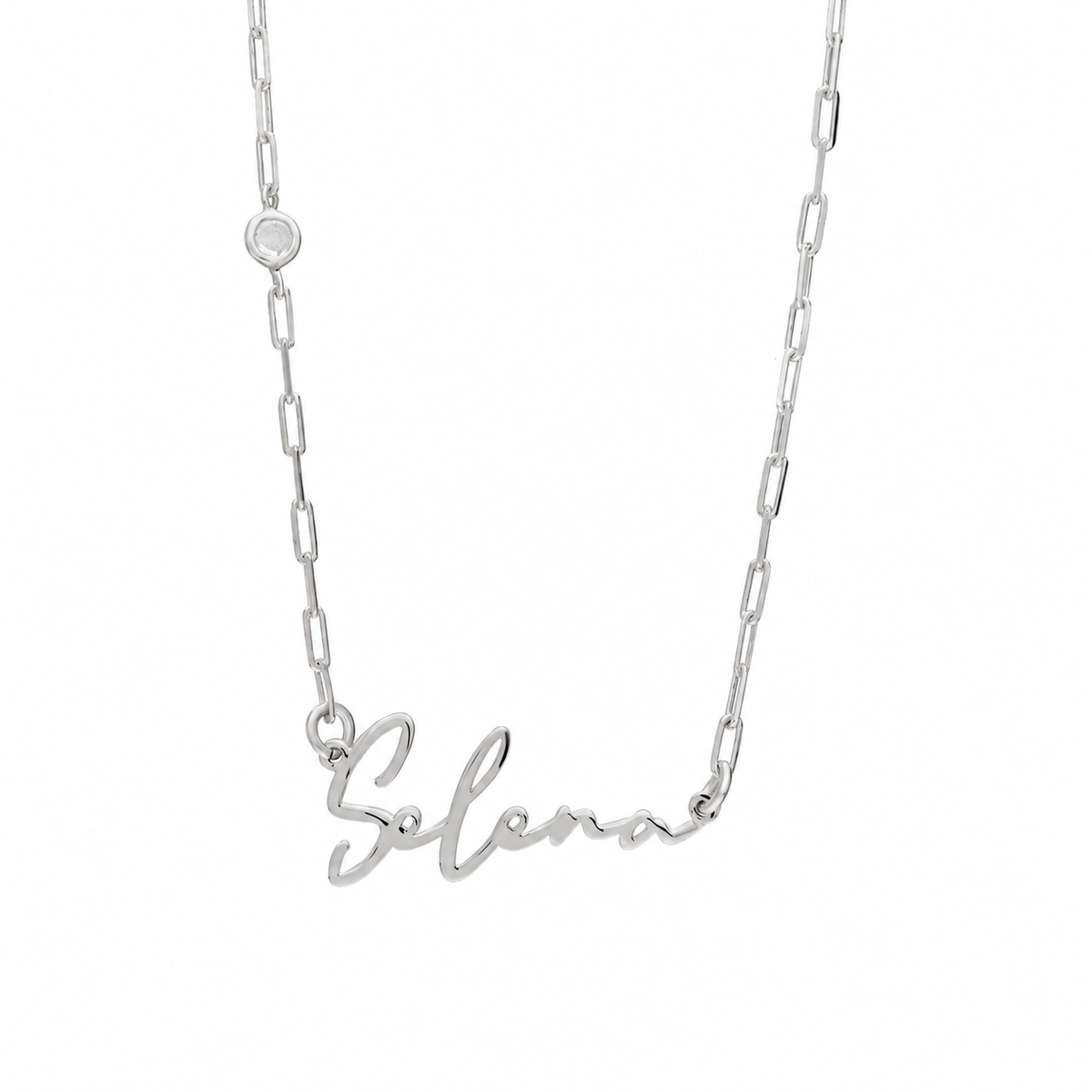 Kişiye Özel İsim Yazılı Kapama Taşlı Ataç Zincir Kolye | 925 Ayar Gümüş – Jeweliay Jewelry – 2 – Silver beyaz fon #RENK_silver