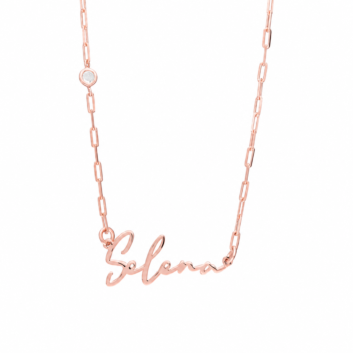 Kişiye Özel İsim Yazılı Kapama Taşlı Ataç Zincir Kolye | 925 Ayar Gümüş – Jeweliay Jewelry – 3 – Rose beyaz fon #RENK_rose