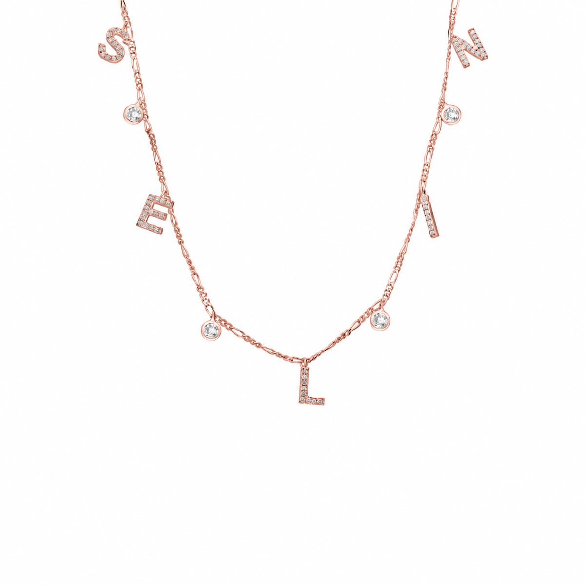 Kişiye Özel İsim Yazılı Kapama Taşlı Figaro Zincir Kolye | 925 Ayar Gümüş – Jeweliay Jewelry – 4 – Rose beyaz fon #RENK_rose