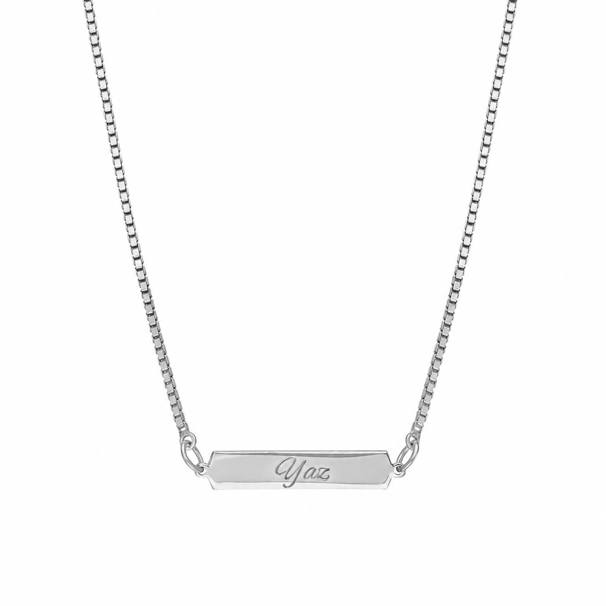Kişiye Özel İsim Yazılı Yatay Plaka Küp Zincir Kolye | 925 Ayar Gümüş – Jeweliay Jewelry – 2 – Silver beyaz fon #RENK_silver