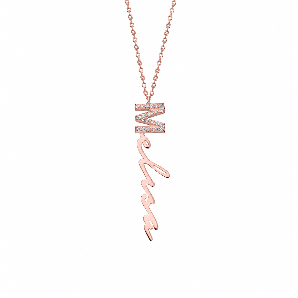 Kişiye Özel İsim Yazılı Zirkon Taşlı Dikey İmza Kolye | 925 Ayar Gümüş – Jeweliay Jewelry – 3 – Rose beyaz fon #RENK_rose