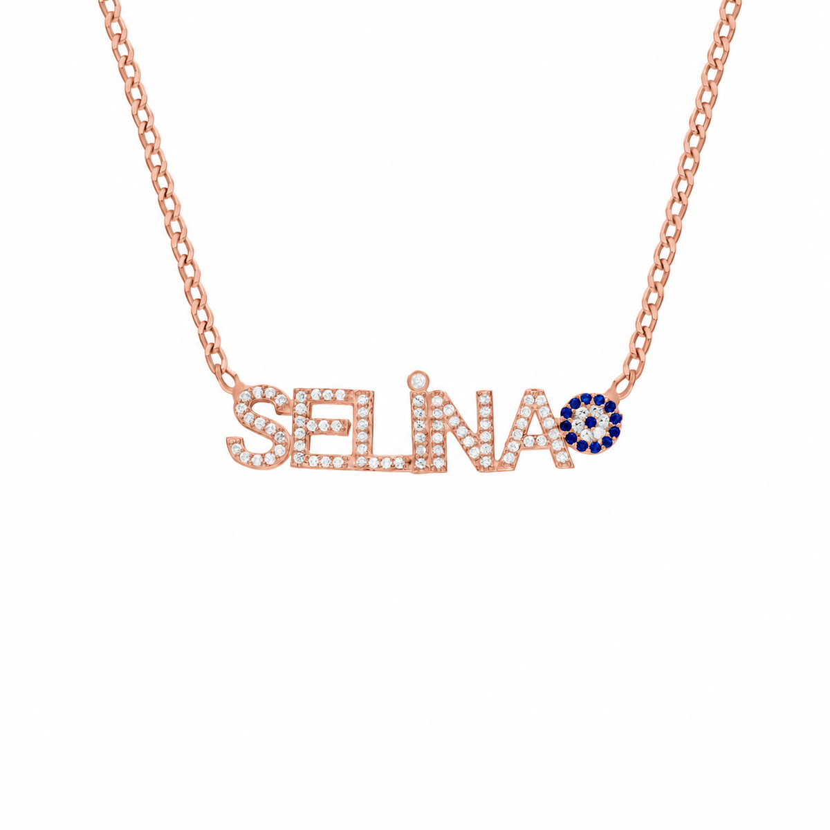 Kişiye Özel İsim Yazılı Zirkon Taşlı Nazar Gurmet Zincir Kolye | 925 Ayar Gümüş – Jeweliay Jewelry – 3 – Rose beyaz fon #RENK_rose