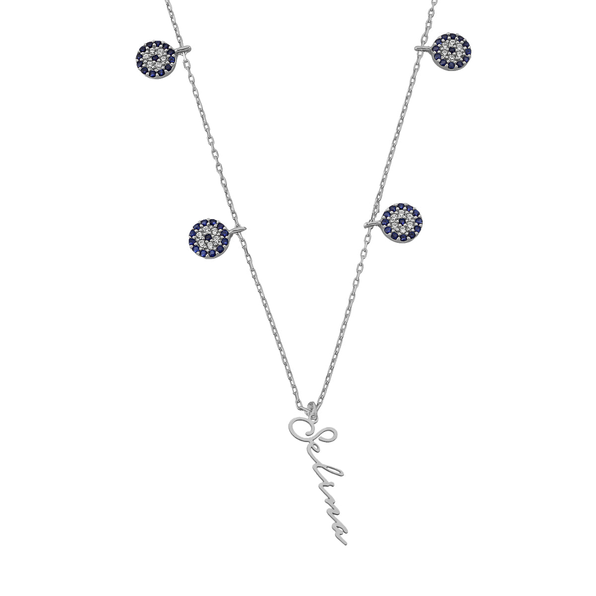 Kişiye Özel İsim Yazılı Zirkon Taşlı Nazar Şans İmza Kolye | 925 Ayar Gümüş – Jeweliay Jewelry – 2 – Silver beyaz fon #RENK_silver