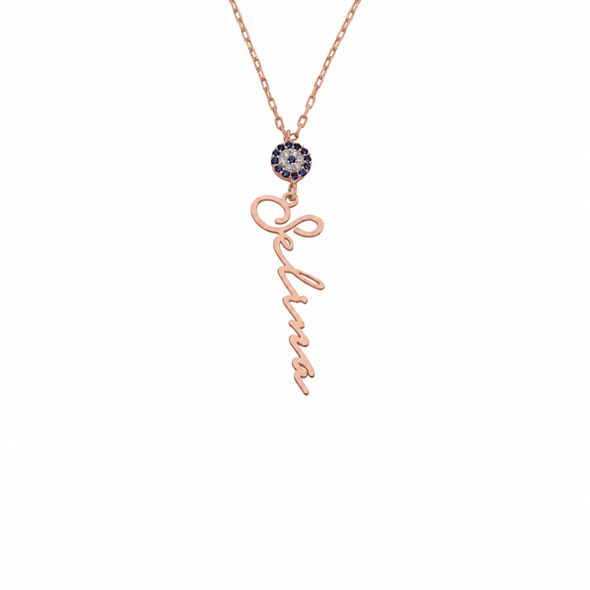 Kişiye Özel İsim Yazılı Zirkon Taşlı Nazarlı Dikey Kolye | 925 Ayar Gümüş – Jeweliay Jewelry – 5 – Rose beyaz fon #RENK_rose