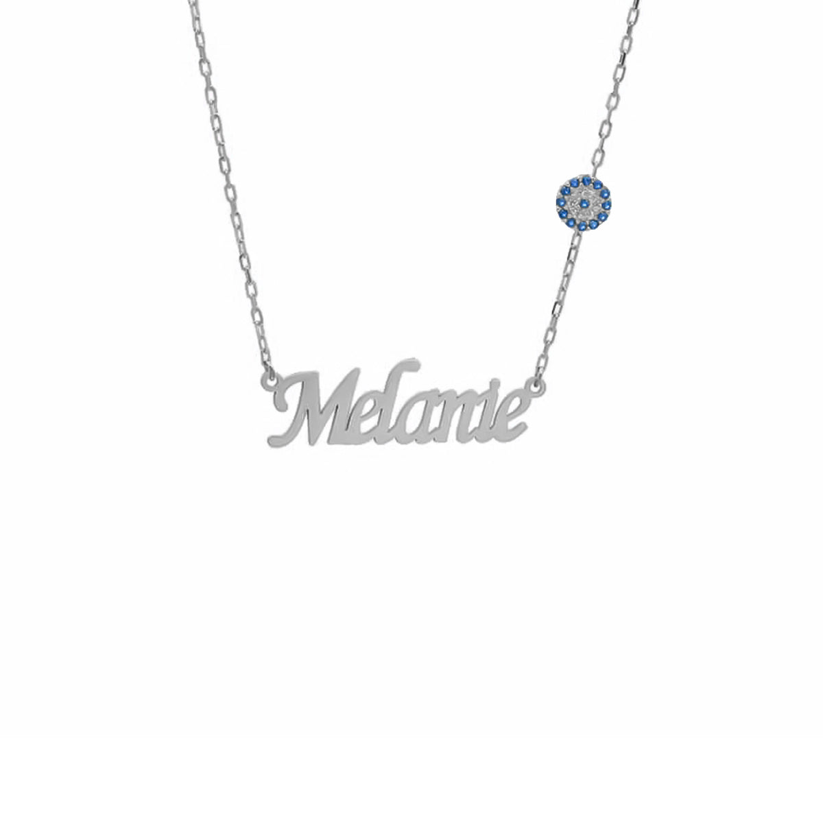 Kişiye Özel İsim Yazılı Zirkon Taşlı Nazarlı Kolye | 925 Ayar Gümüş – Jeweliay Jewelry – 2 – Silver beyaz fon #RENK_silver