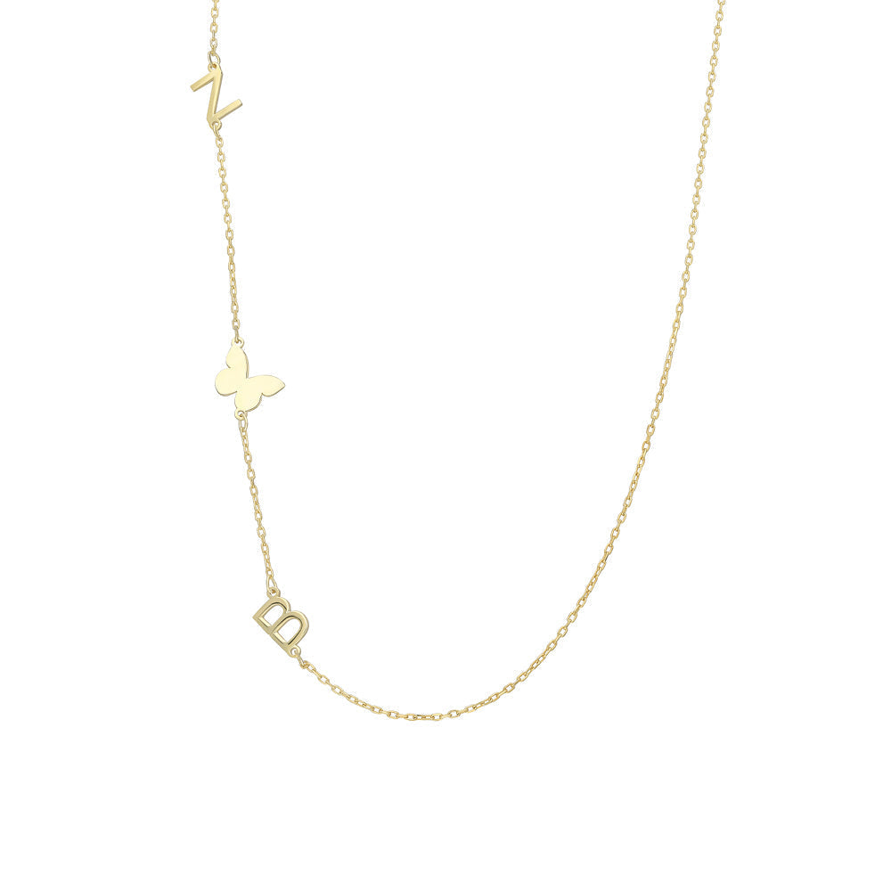 Kişiye Özel Kelebek Sembollü İki Harfli Kolye | 925 Ayar Gümüş – Jeweliay Jewelry – 1 – Gold beyaz fon #RENK_gold