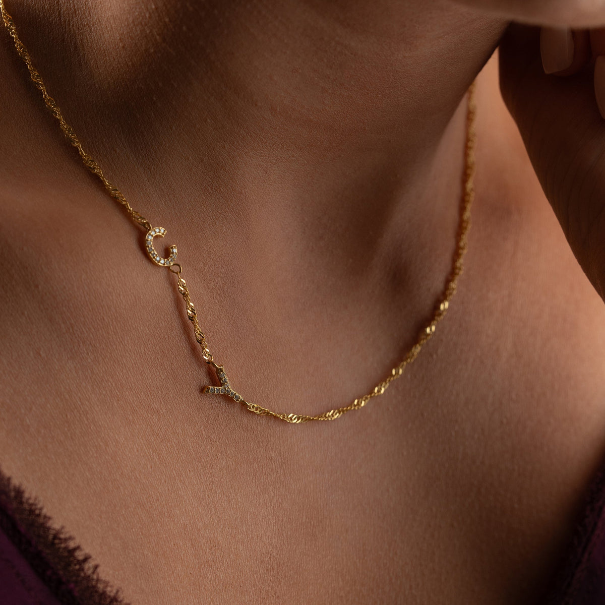 Kişiye Özel Köprücük Çift Harf Singapur Zincir Kolye | 925 Ayar Gümüş – Jeweliay Jewelry – 9