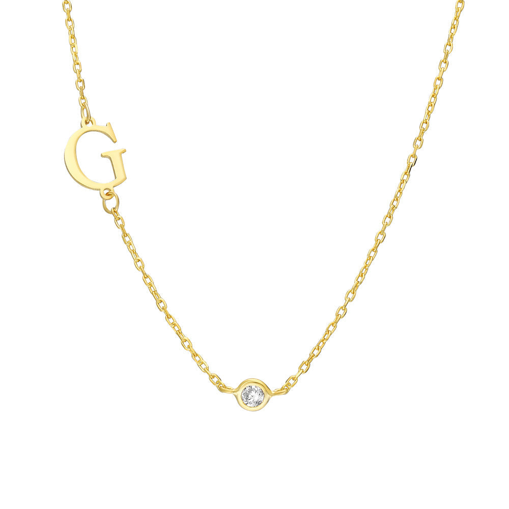 Kişiye Özel Köprücük Harfli Doğum Taşı Kolye | 925 Ayar Gümüş — Gold — beyaz fon #RENK_gold