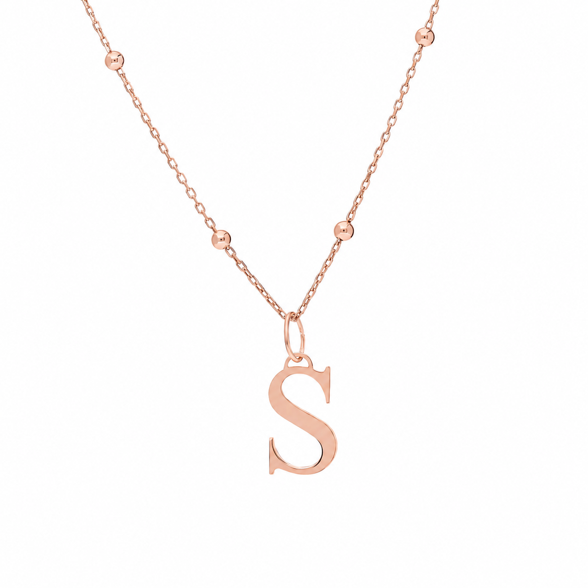 Kişiye Özel Mini Harf Sallantılı Top Zincir Kolye | 925 Ayar Gümüş – Jeweliay Jewelry – 3 – Rose beyaz fon #RENK_rose