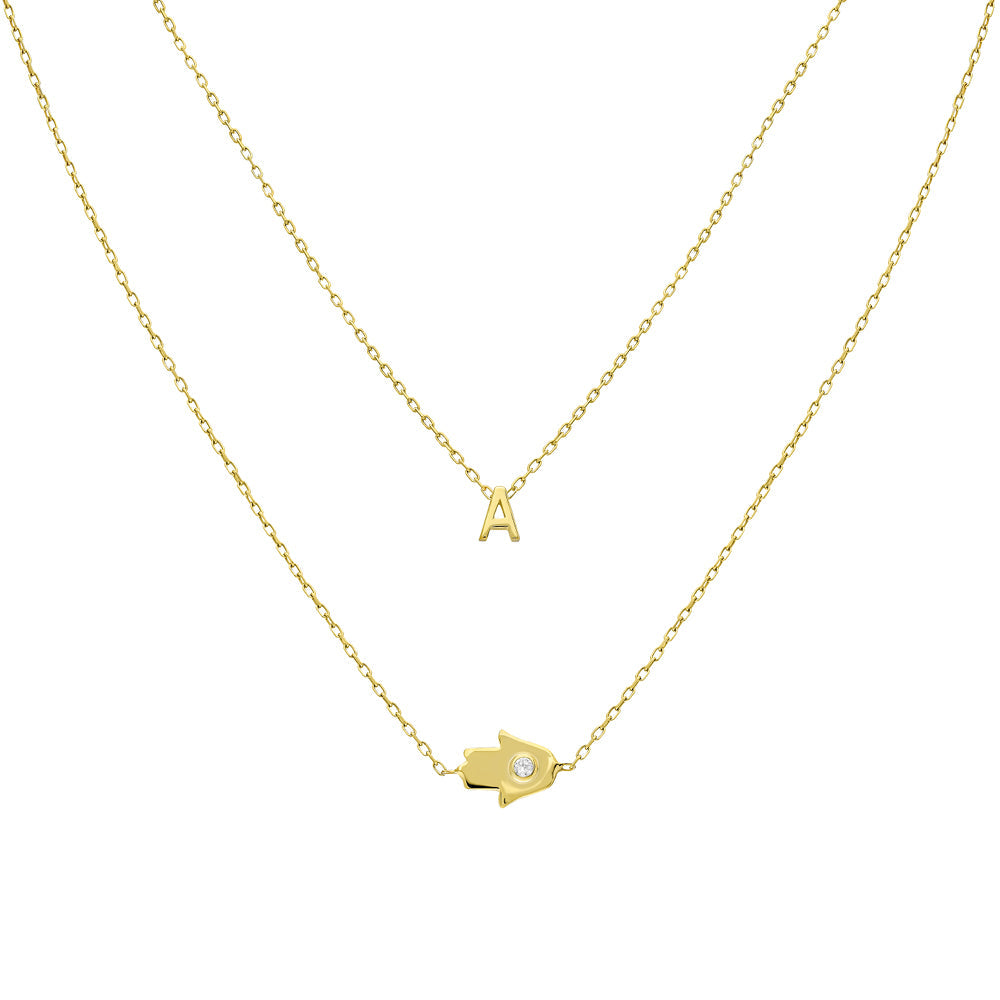 Kişiye Özel Mini Harfli Fatma Ana Eli Kombin Kolye | 925 Ayar Gümüş – Jeweliay Jewelry – 1 – Gold beyaz fon #RENK_gold