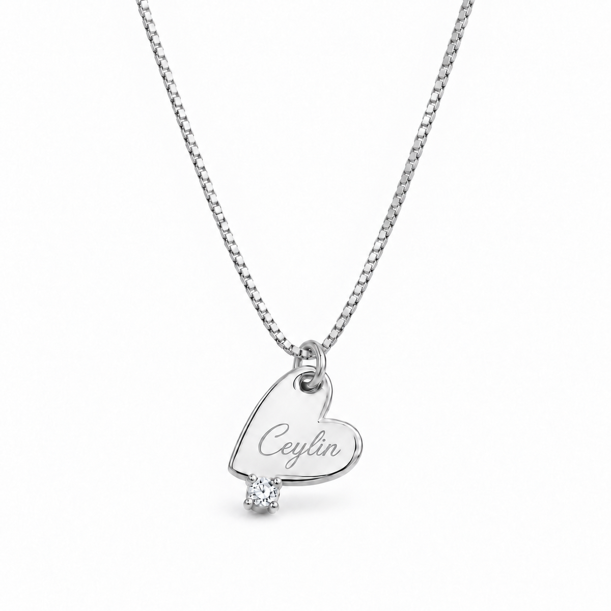 Kişiye Özel Taş Detaylı Kazımalı Kalp Kolye | 925 Ayar Gümüş – Jeweliay Jewelry – 4 – Silver beyaz fon #RENK_silver