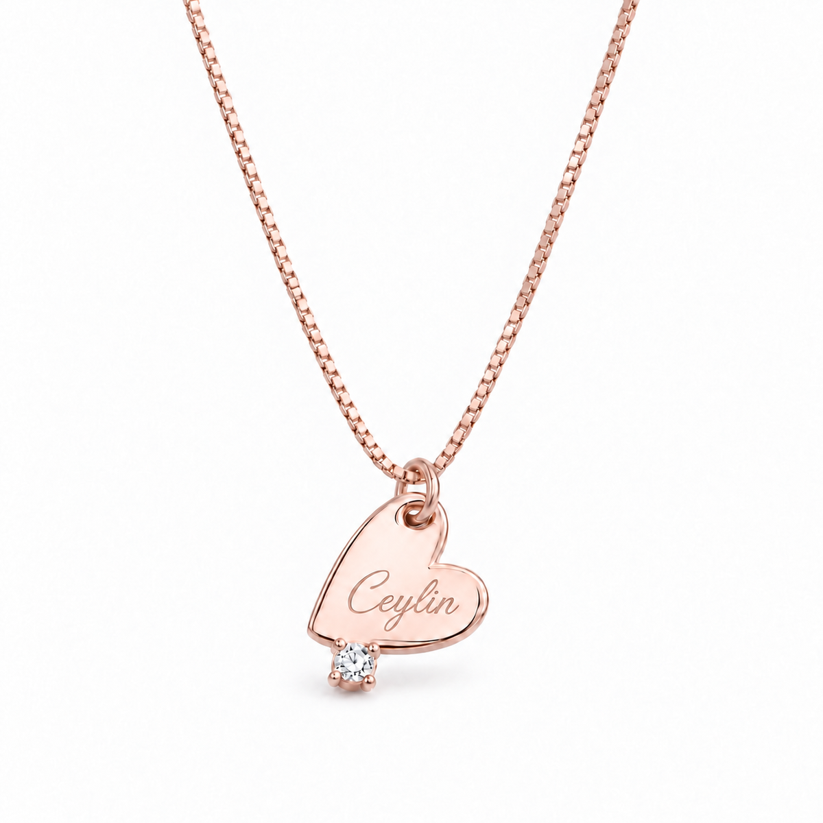Kişiye Özel Taş Detaylı Kazımalı Kalp Kolye | 925 Ayar Gümüş – Jeweliay Jewelry – 5 – Rose beyaz fon #RENK_rose
