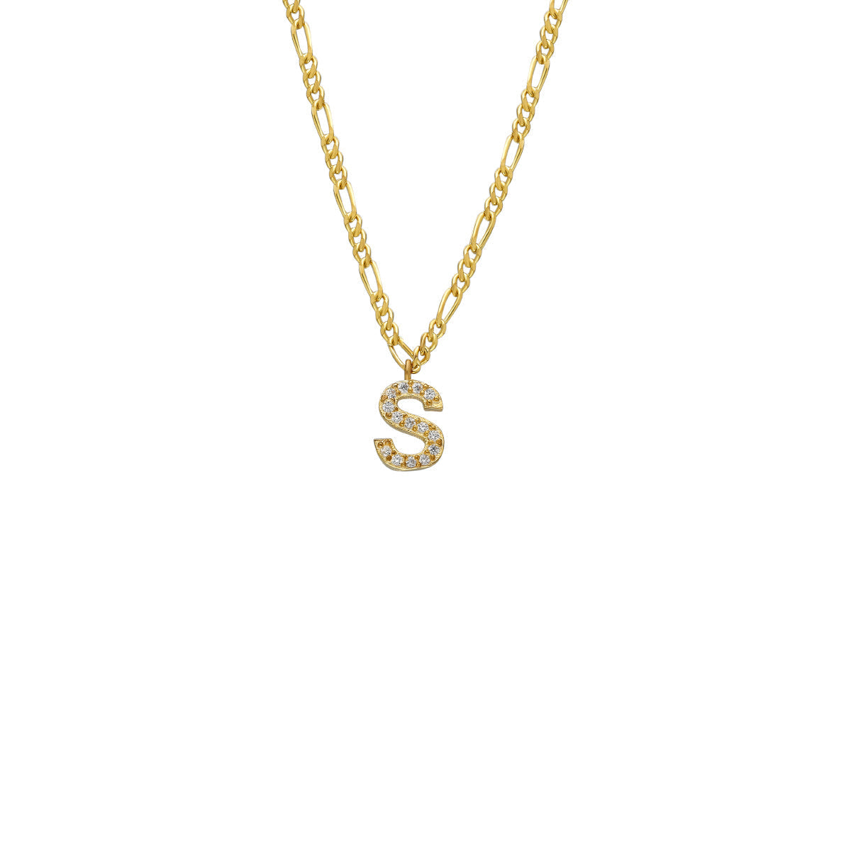 Kişiye Özel Taşlı Harf Sallantılı Figaro Zincir Kolye | 925 Ayar Gümüş – Jeweliay Jewelry – 1 – Gold beyaz fon #RENK_gold