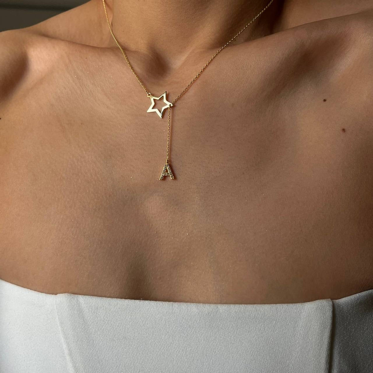 Kişiye Özel Taşlı Harf Sallantılı Yıldız Kolye | 925 Ayar Gümüş – Jeweliay Jewelry – 9