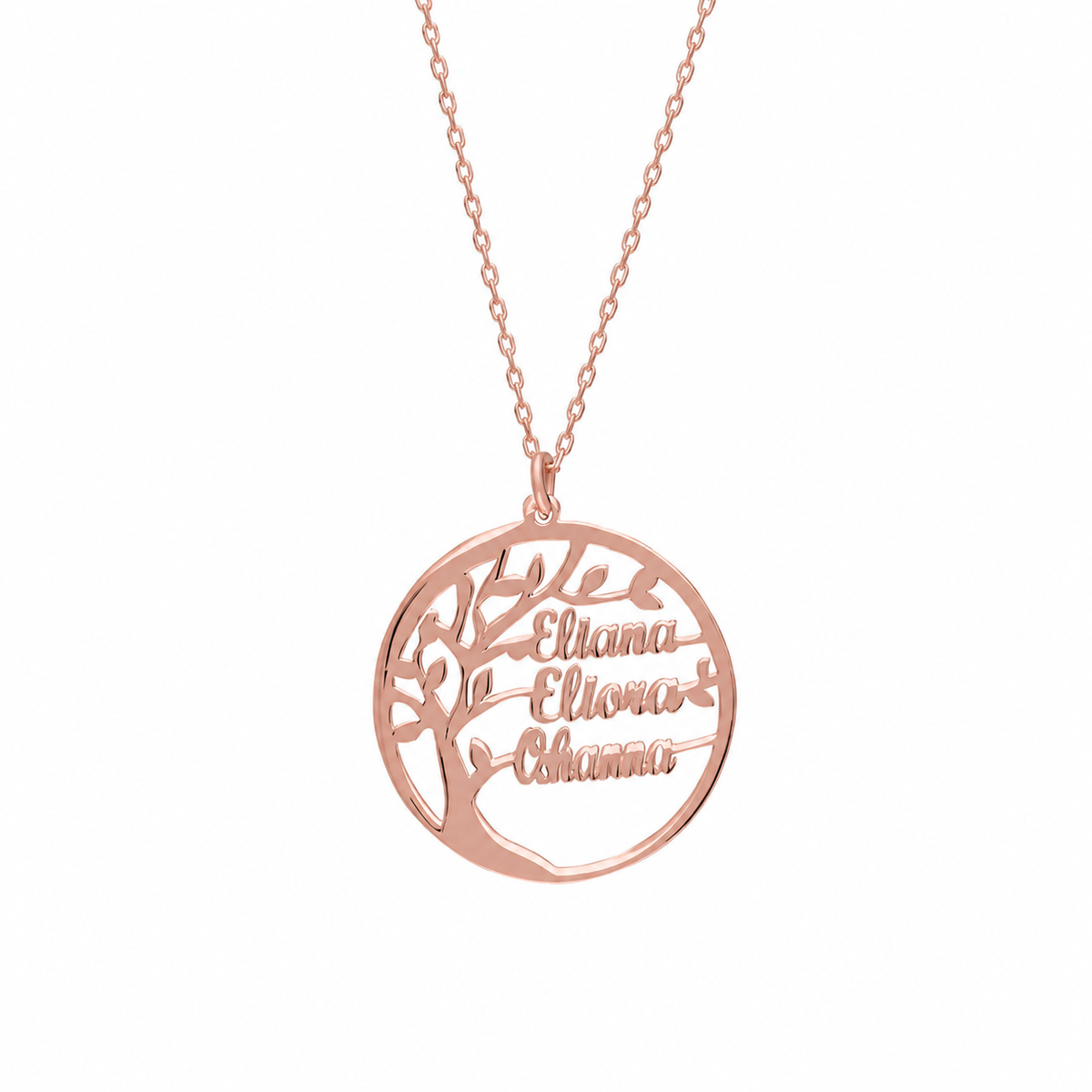 Kişiye Özel Üç İsim Yazılı Hayat Ağacı Aile Kolye | 925 Ayar Gümüş – Jeweliay Jewelry – 3 – Rose beyaz fon #RENK_rose
