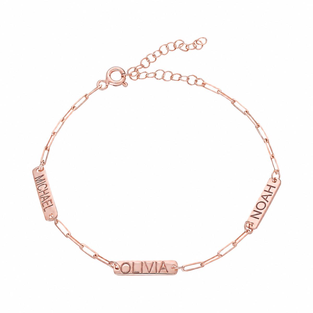 Kişiye Özel Üç İsim Yazılı Plaka Bileklik | 925 Ayar Gümüş – Jeweliay Jewelry – 3 – Rose beyaz fon #RENK_rose