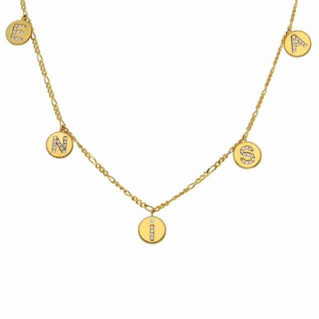 Kişiye Özel Yuvarlak İsim Yazılı Zirkon Taşlı Figaro Zincir Kolye | 925 Ayar Gümüş – Jeweliay Jewelry – 1 – Gold beyaz fon #RENK_gold