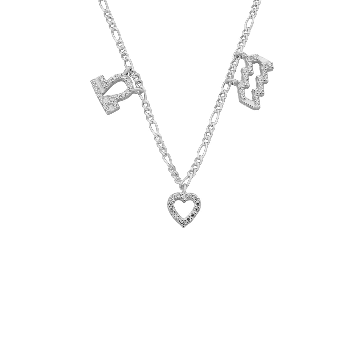 Kişiye Özel Zirkon Taşlı Çift Burçlu İçi Boş Kalp Kolye | 925 Ayar Gümüş – Jeweliay Jewelry – 2 – Silver beyaz fon #RENK_silver