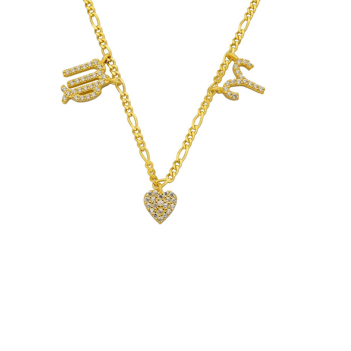 Kişiye Özel Zirkon Taşlı Çift Burçlu Kalp Kolye | 925 Ayar Gümüş – Jeweliay Jewelry – 1 – Gold beyaz fon #RENK_gold