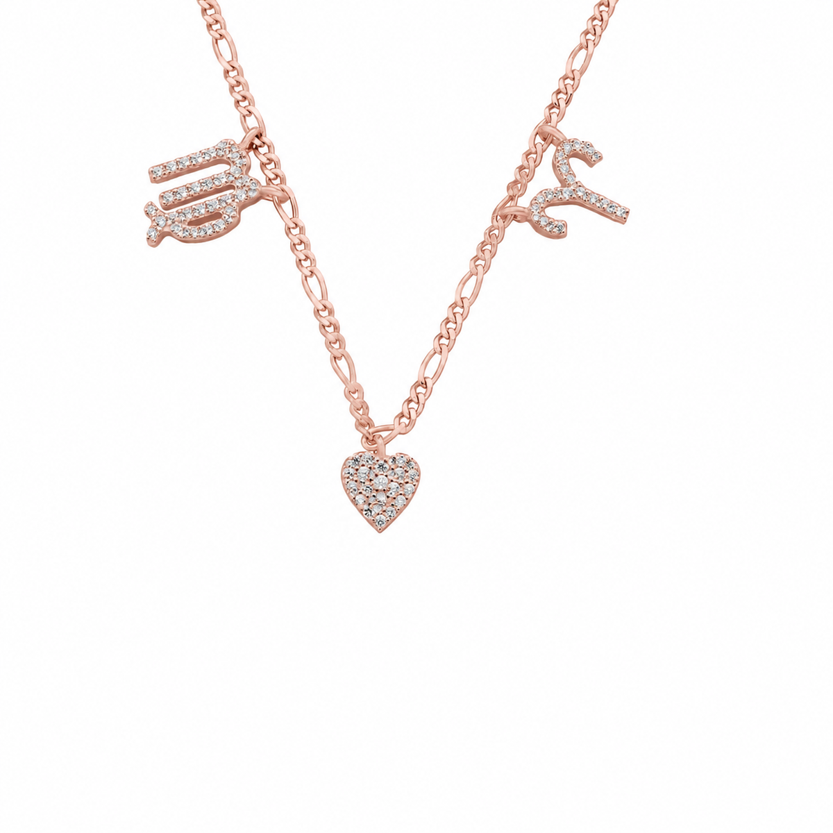 Kişiye Özel Zirkon Taşlı Çift Burçlu Kalp Kolye | 925 Ayar Gümüş – Jeweliay Jewelry – 3 – Rose beyaz fon #RENK_rose