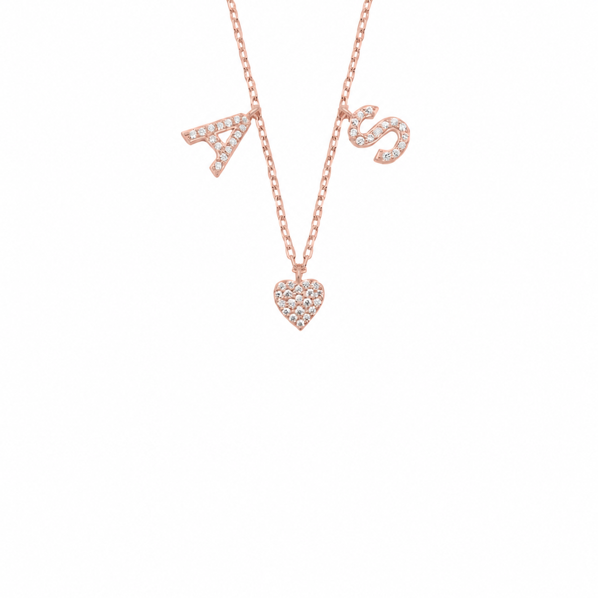 Kişiye Özel Zirkon Taşlı Çift Harf Kalp Kolye | 925 Ayar Gümüş – Jeweliay Jewelry – 3 – Rose beyaz fon #RENK_rose
