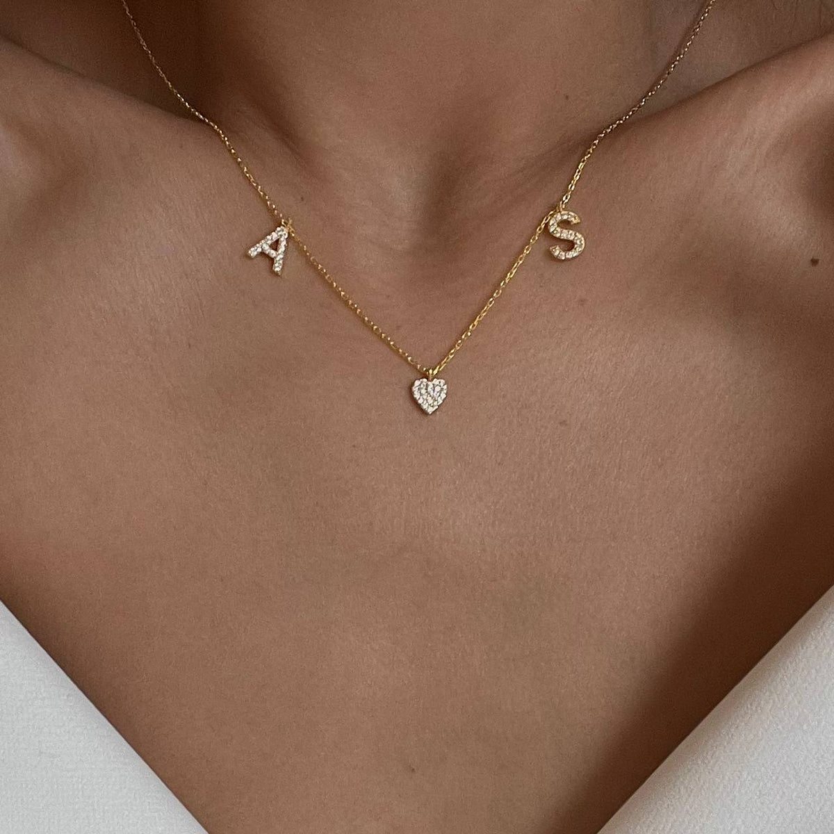 Kişiye Özel Zirkon Taşlı Çift Harf Kalp Kolye | 925 Ayar Gümüş – Jeweliay Jewelry – 4