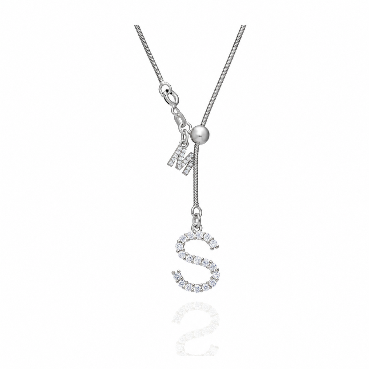 Kişiye Özel Zirkon Taşlı Çift Harfli Asansör Kolye | 925 Ayar Gümüş – Jeweliay Jewelry – 2 – Silver beyaz fon #RENK_silver