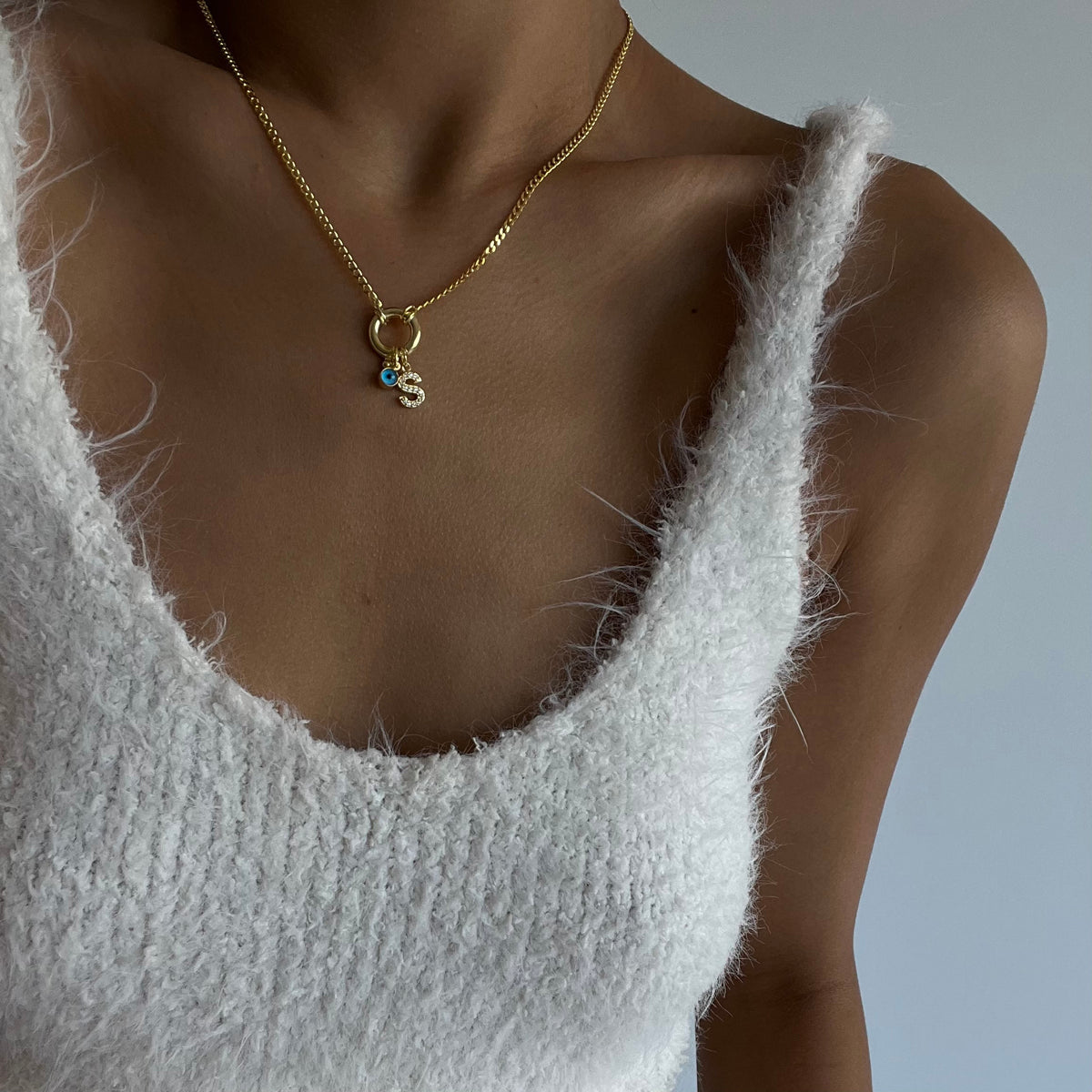 Kişiye Özel Zirkon Taşlı Harf Göz Nazar Sallantılı Gurmet Zincir Kolye | 925 Ayar Gümüş – Jeweliay Jewelry – 4