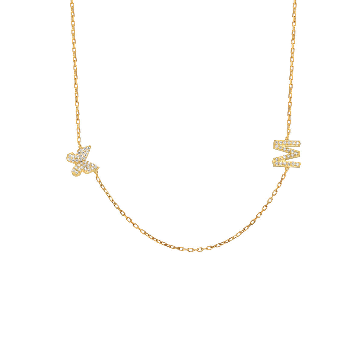 Kişiye Özel Zirkon Taşlı Harf Mini Kelebekli Kolye | 925 Ayar Gümüş – Jeweliay Jewelry – 1 – Gold beyaz fon #RENK_gold