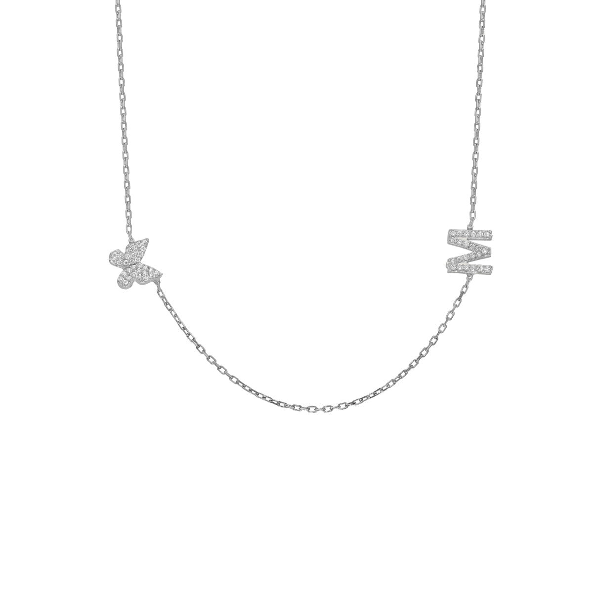Kişiye Özel Zirkon Taşlı Harf Mini Kelebekli Kolye | 925 Ayar Gümüş – Jeweliay Jewelry – 2 – Silver beyaz fon #RENK_silver