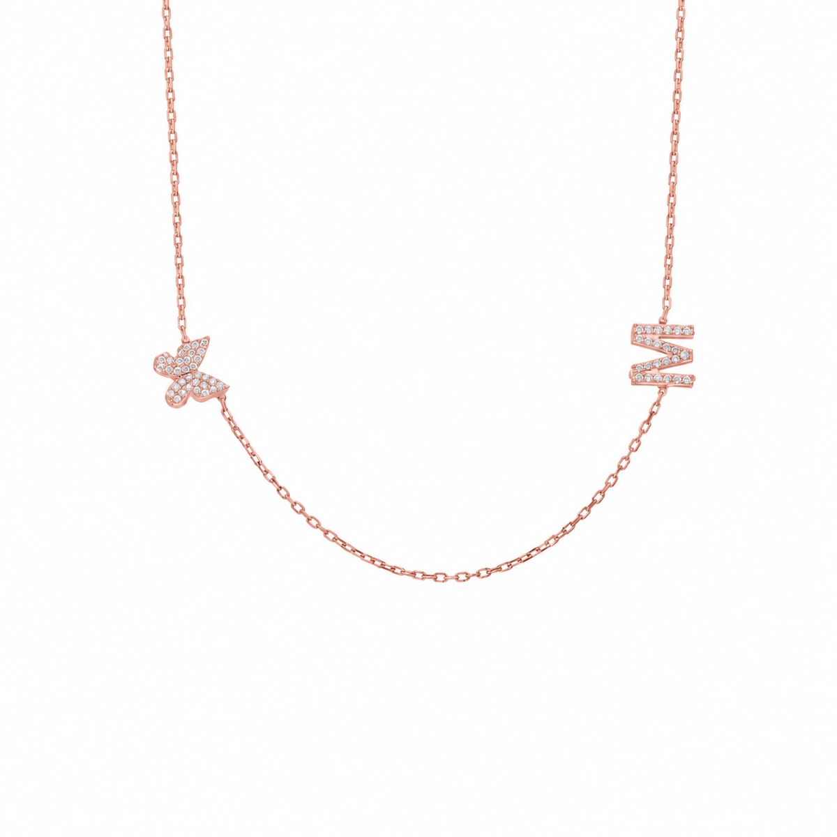 Kişiye Özel Zirkon Taşlı Harf Mini Kelebekli Kolye | 925 Ayar Gümüş – Jeweliay Jewelry – 3 – Rose beyaz fon #RENK_rose