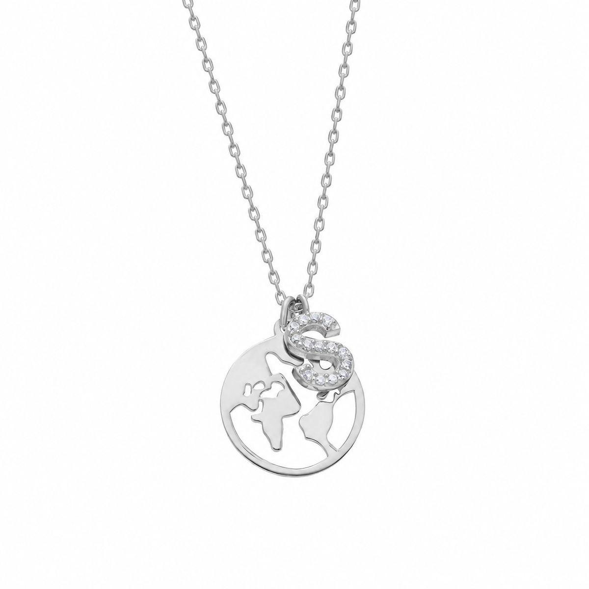 Kişiye Özel Zirkon Taşlı Harf Sallantılı Dünya Kolye | 925 Ayar Gümüş – Jeweliay Jewelry – 2 – Silver beyaz fon #RENK_silver