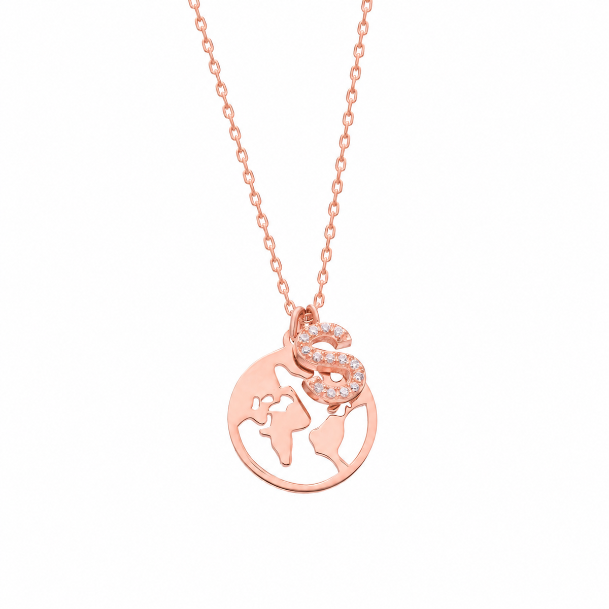 Kişiye Özel Zirkon Taşlı Harf Sallantılı Dünya Kolye | 925 Ayar Gümüş – Jeweliay Jewelry – 3 – Rose beyaz fon #RENK_rose