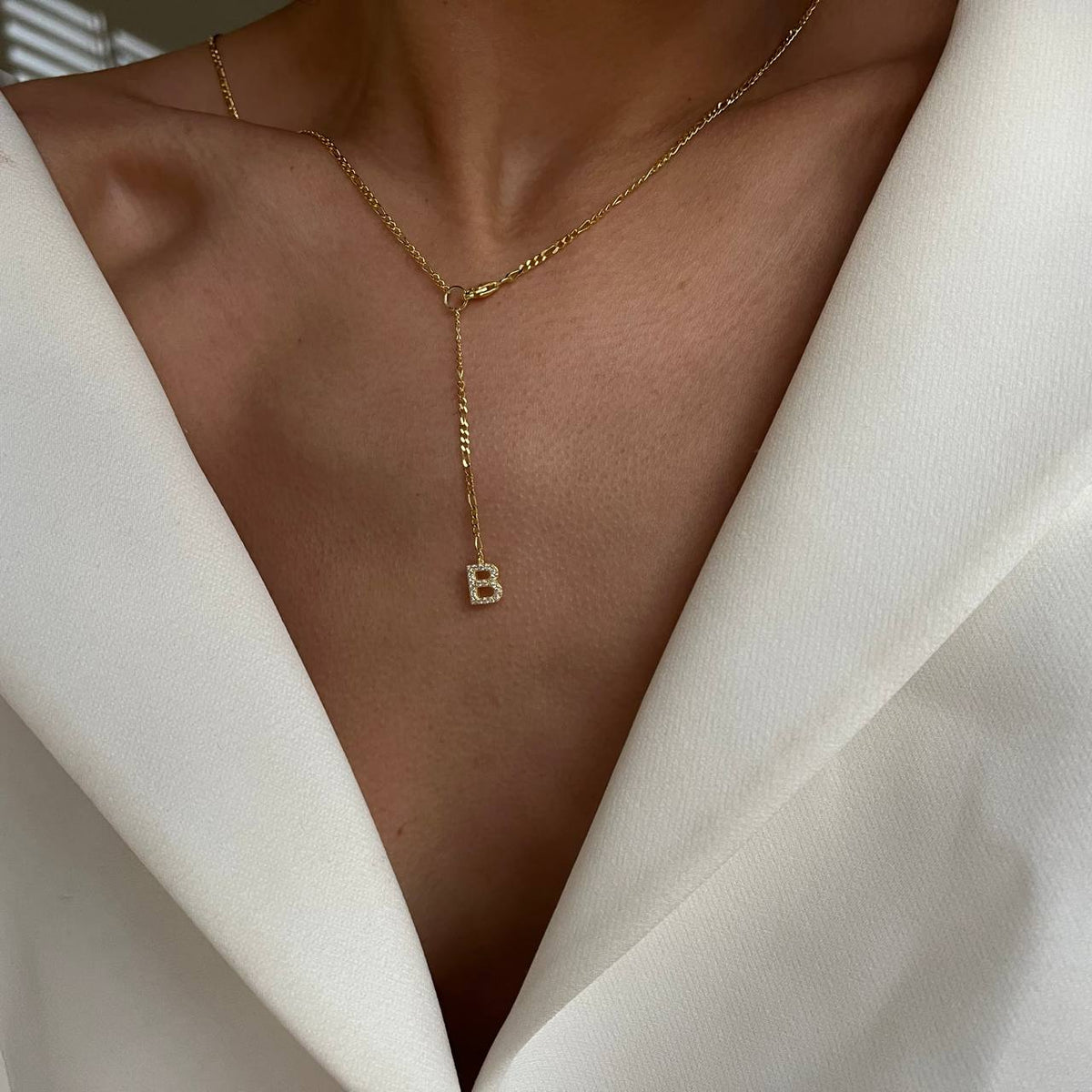 Kişiye Özel Zirkon Taşlı Harf Sallantılı Figaro Zincir Y Kolye | 925 Ayar Gümüş – Jeweliay Jewelry – 4