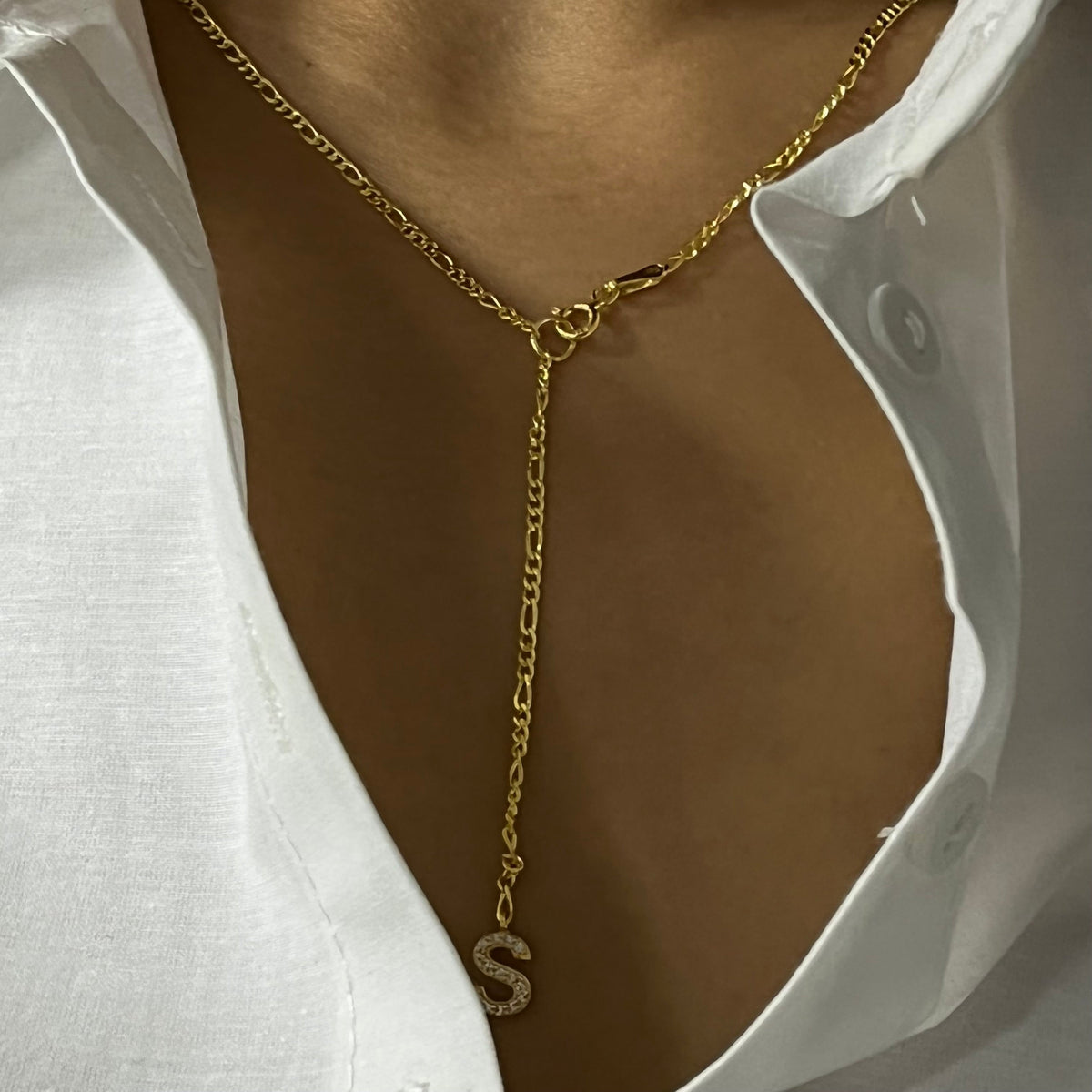 Kişiye Özel Zirkon Taşlı Harf Sallantılı Figaro Zincir Y Kolye | 925 Ayar Gümüş – Jeweliay Jewelry – 5