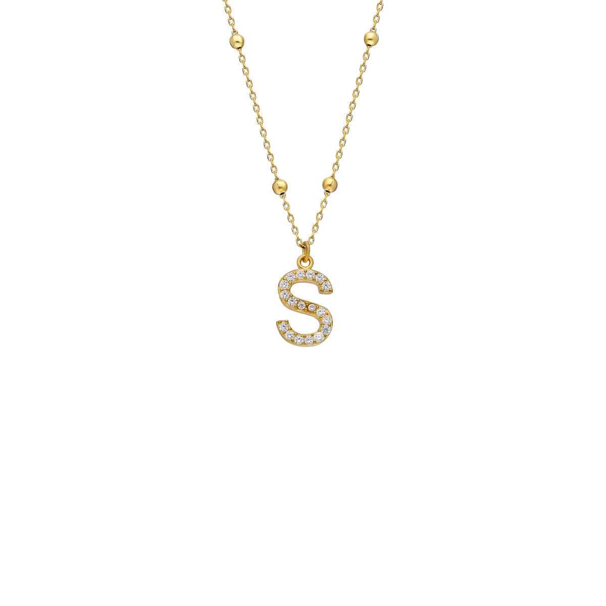 Kişiye Özel Zirkon Taşlı Harf Sallantılı Top Zincir Kolye | 925 Ayar Gümüş – Jeweliay Jewelry – 1 – Gold beyaz fon #RENK_gold