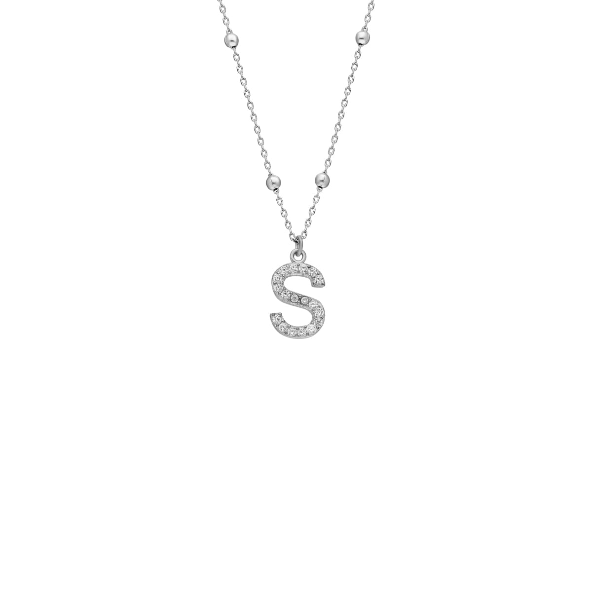 Kişiye Özel Zirkon Taşlı Harf Sallantılı Top Zincir Kolye | 925 Ayar Gümüş – Jeweliay Jewelry – 2 – Silver beyaz fon #RENK_silver