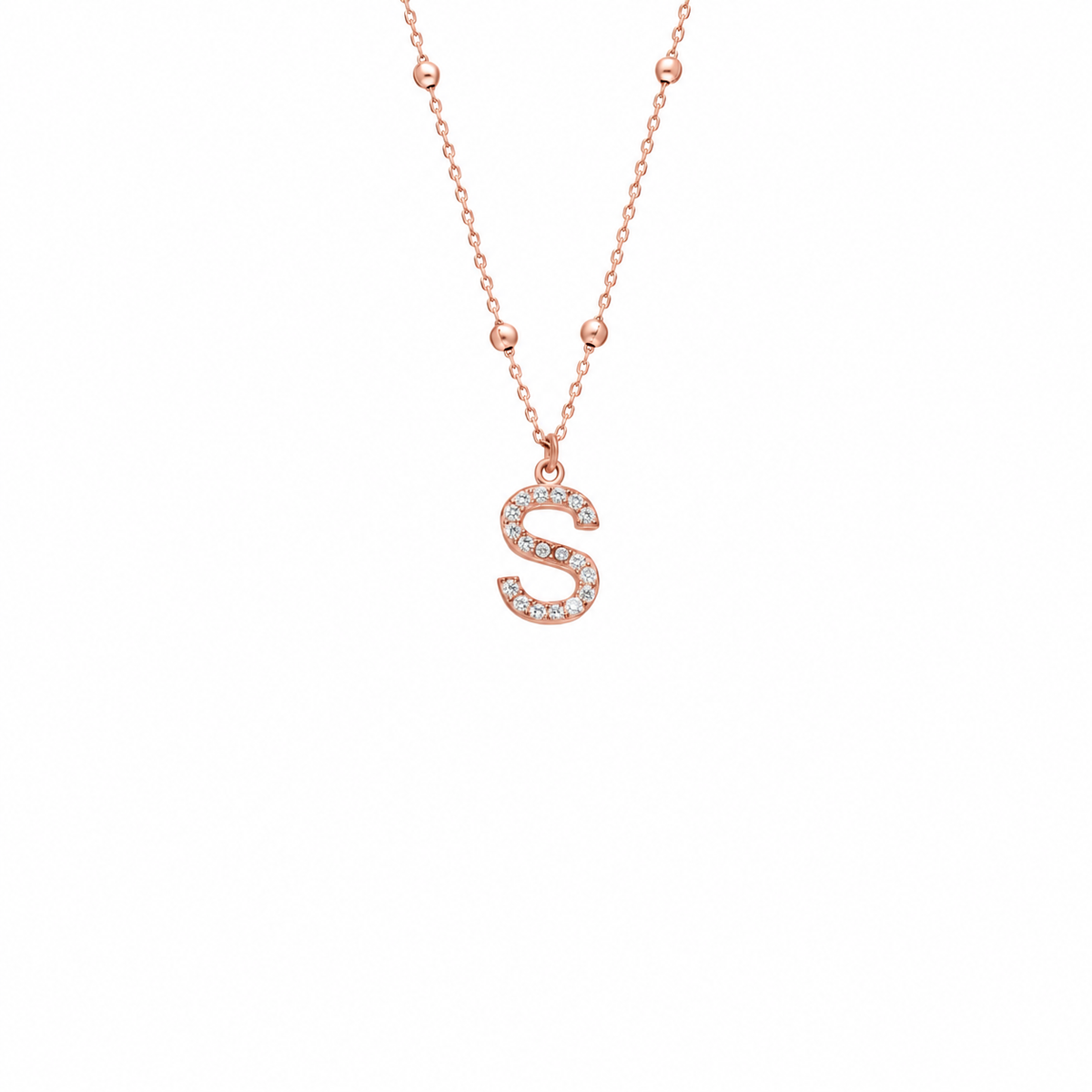 Kişiye Özel Zirkon Taşlı Harf Sallantılı Top Zincir Kolye | 925 Ayar Gümüş – Jeweliay Jewelry – 3 – Rose beyaz fon #RENK_rose