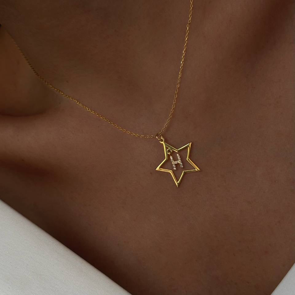 Kişiye Özel Zirkon Taşlı Harf Sallantılı Yıldız Kolye | 925 Ayar Gümüş – Jeweliay Jewelry – 8