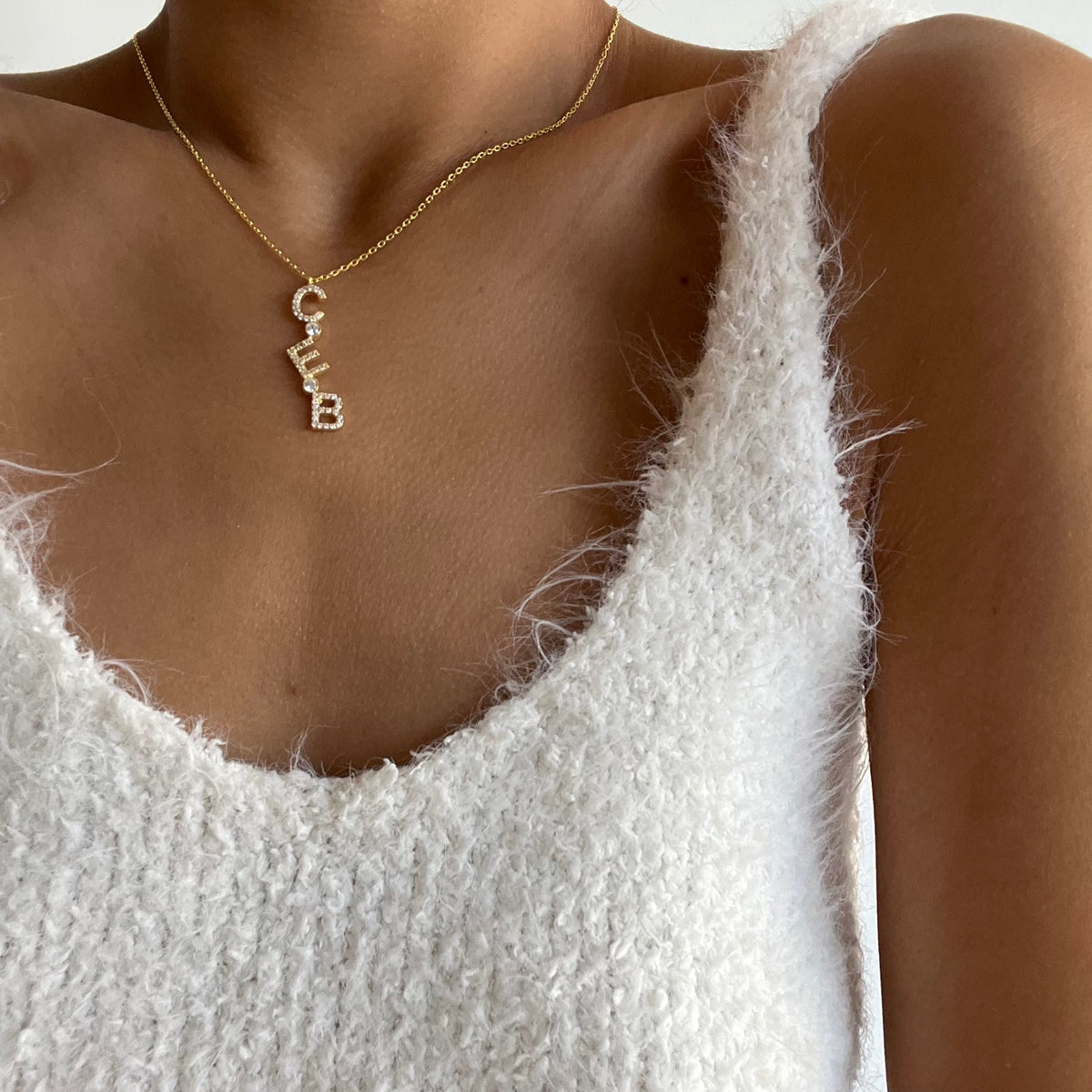 Kişiye Özel Zirkon Taşlı Harfli Dikey Choker Kolye | 925 Ayar Gümüş – Jeweliay Jewelry – 4