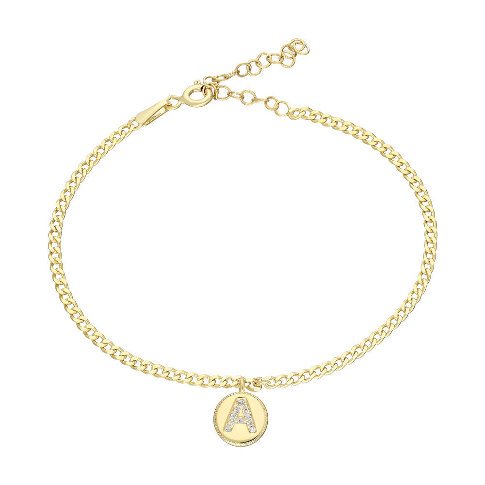 Kişiye Özel Zirkon Taşlı Plaka Harf Sallantılı Gurmet Zincir Bileklik | 925 Ayar Gümüş – Jeweliay Jewelry – 1 – Gold beyaz fon #RENK_gold