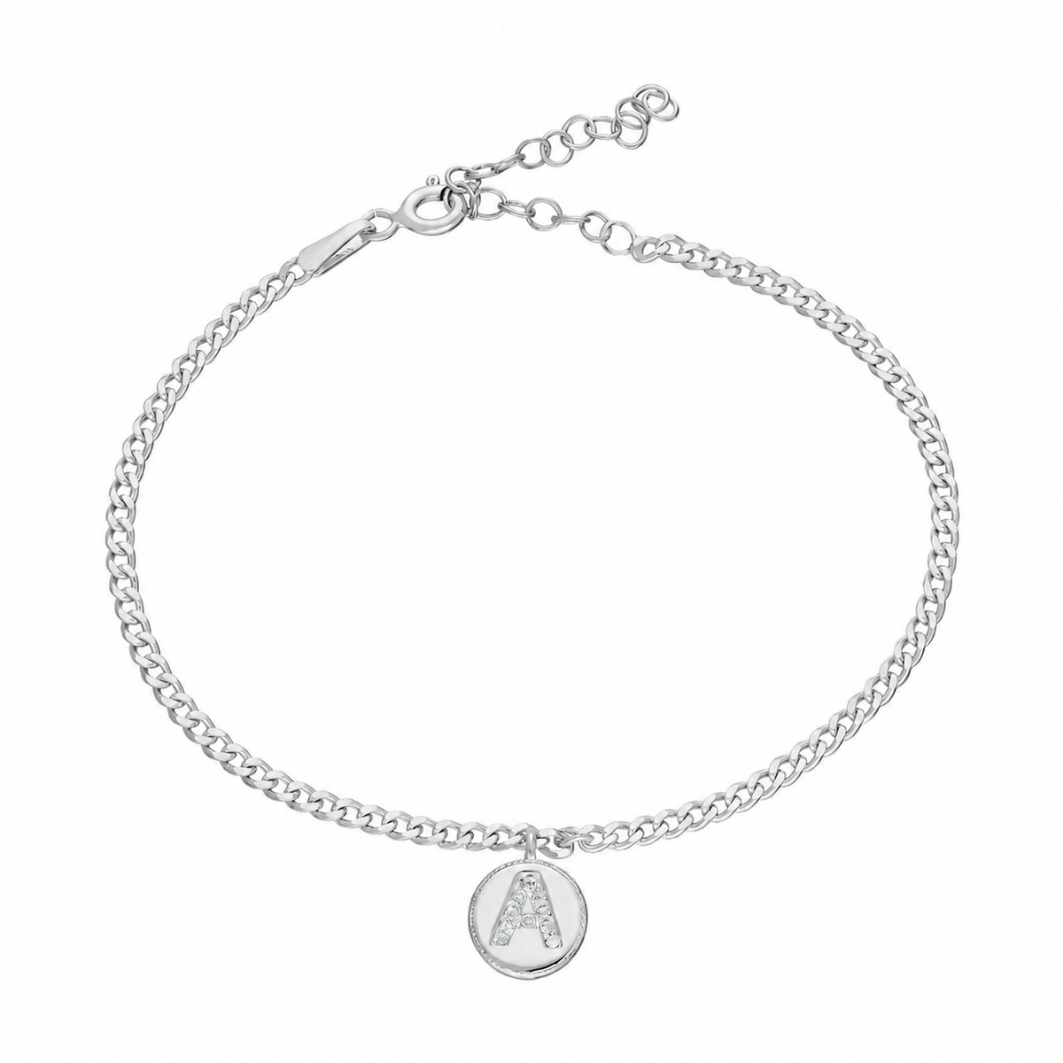 Kişiye Özel Zirkon Taşlı Plaka Harf Sallantılı Gurmet Zincir Bileklik | 925 Ayar Gümüş – Jeweliay Jewelry – 2 – Silver beyaz fon #RENK_silver