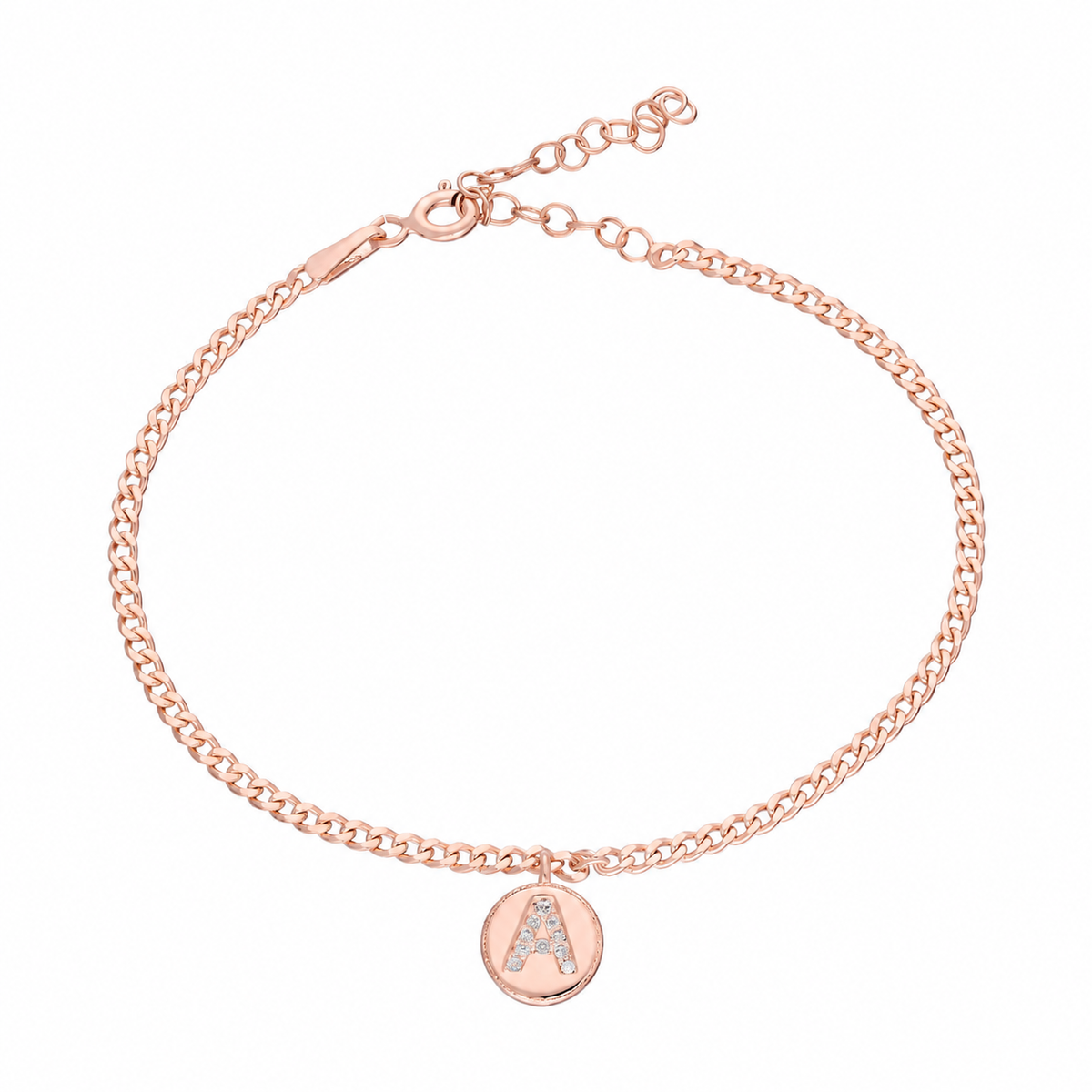 Kişiye Özel Zirkon Taşlı Plaka Harf Sallantılı Gurmet Zincir Bileklik | 925 Ayar Gümüş – Jeweliay Jewelry – 3 – Rose beyaz fon #RENK_rose