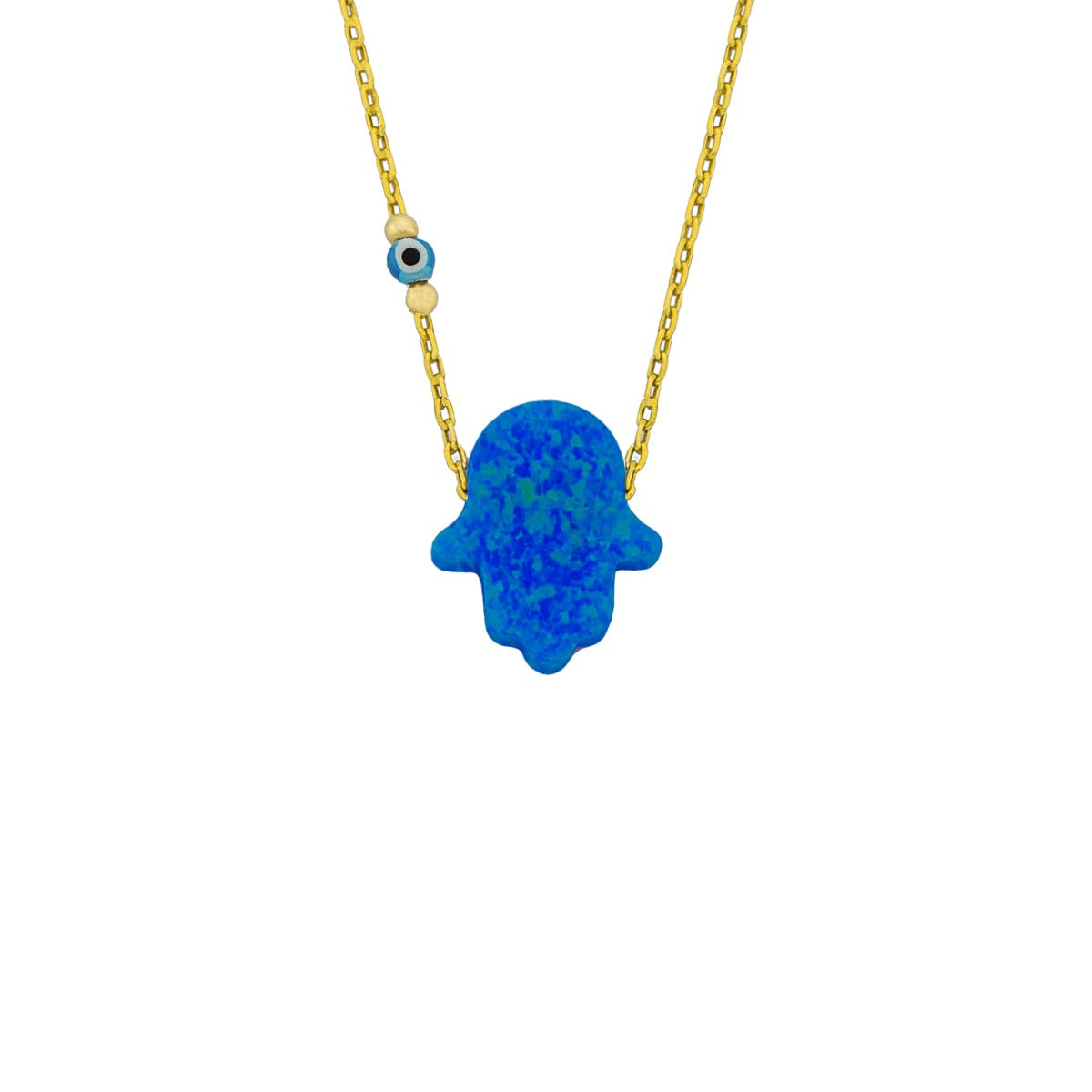 Koyu Mavi Opal Göz Nazarlı Fatma Ana Eli Kolye | 925 Ayar Gümüş – Jeweliay Jewelry – 1 – Gold beyaz fon #RENK_gold
