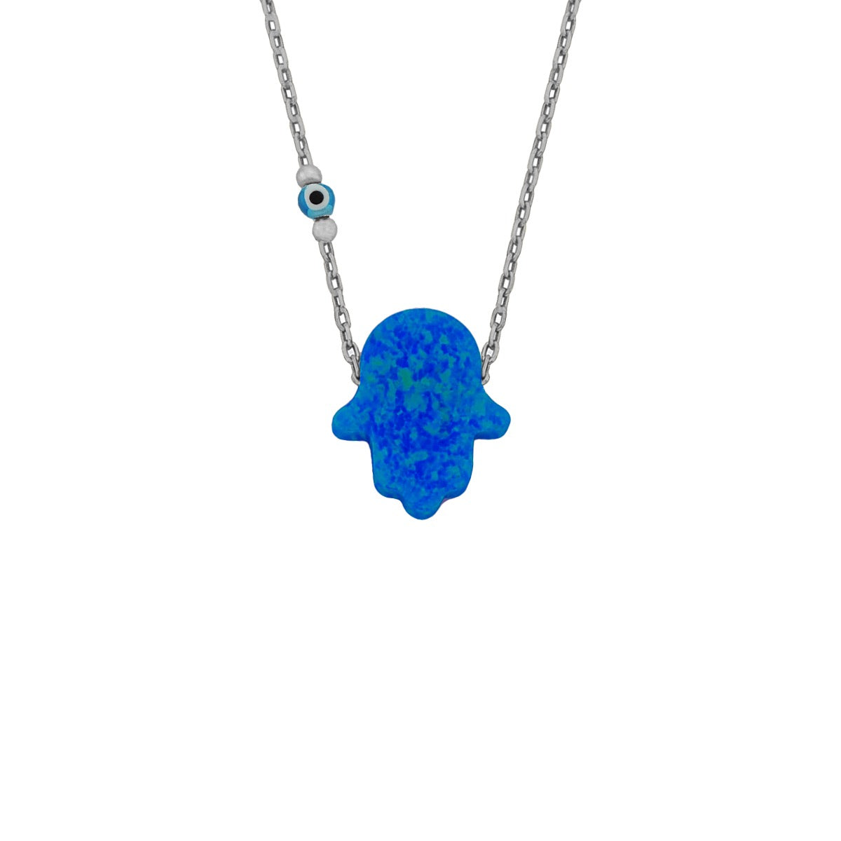 Koyu Mavi Opal Göz Nazarlı Fatma Ana Eli Kolye | 925 Ayar Gümüş – Jeweliay Jewelry – 2 – Silver beyaz fon #RENK_silver