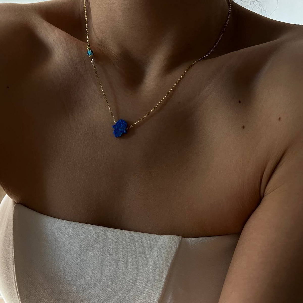Koyu Mavi Opal Göz Nazarlı Fatma Ana Eli Kolye | 925 Ayar Gümüş – Jeweliay Jewelry – 5