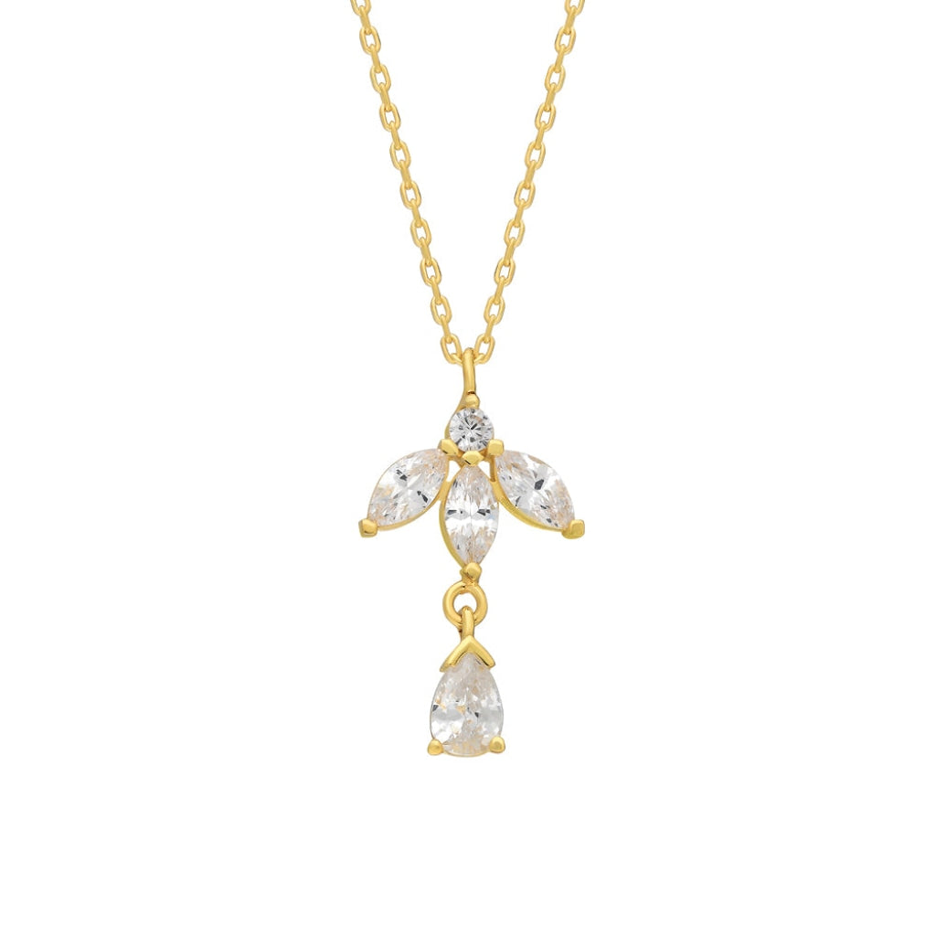 Mekik Taşlı Çiçek Damla Taş Sallantılı Kolye | 925 Ayar Gümüş – Jeweliay Jewelry – 1 – Gold beyaz fon #RENK_gold