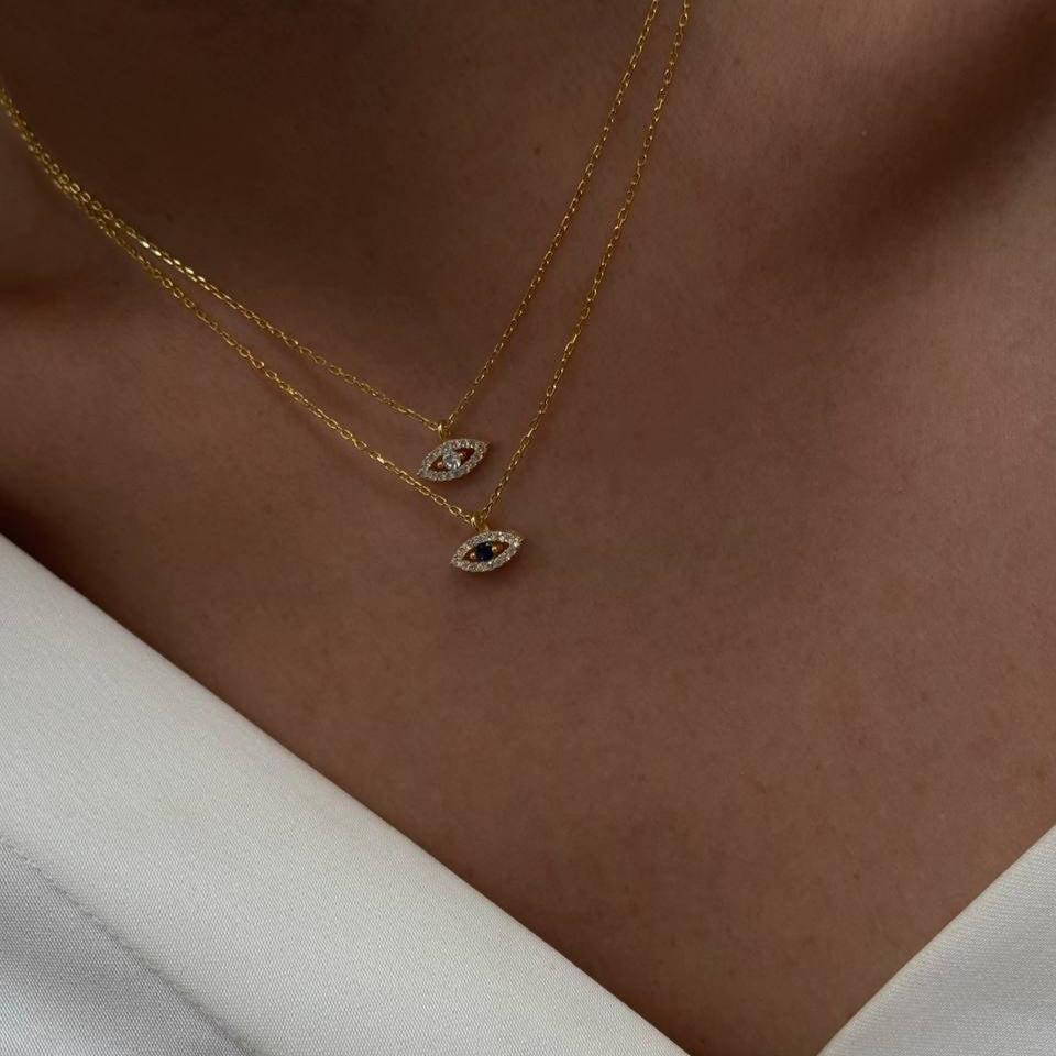 Mini Zirkon Safir Taşlı Göz Kolye | 925 Ayar Gümüş – Jeweliay Jewelry – 3