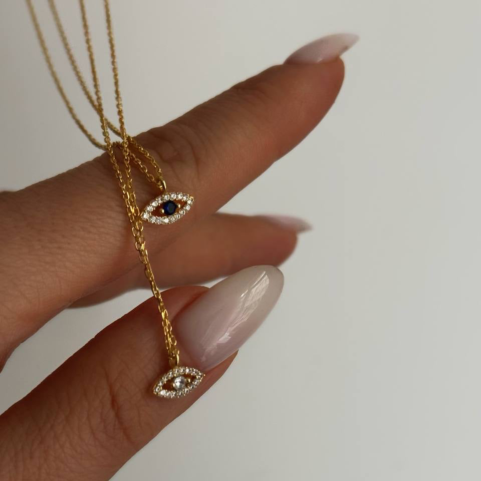 Mini Zirkon Safir Taşlı Göz Kolye | 925 Ayar Gümüş – Jeweliay Jewelry – 4
